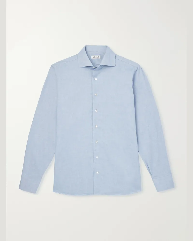 De Petrillo Cutaway-Collar Brushed Cotton-Twill Shirt Blue