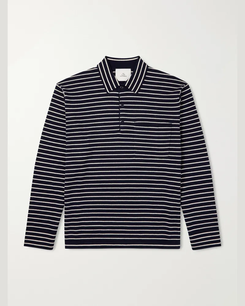 The Elder Statesman Striped Cashmere Polo Shirt Blue
