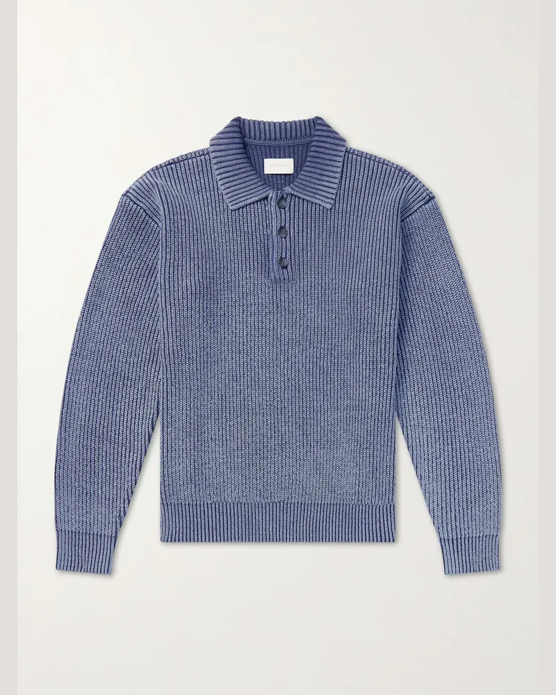 Aimé Leon Dore Knitted Cotton-Blend Polo Sweater Blue