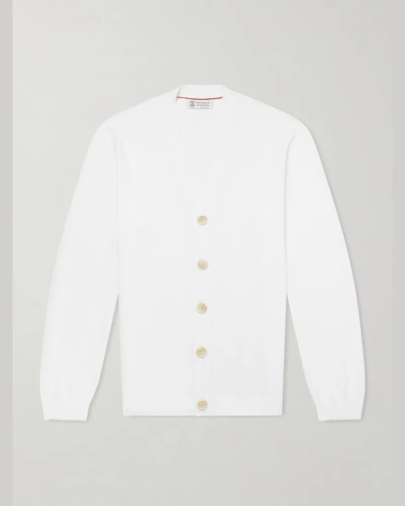 Brunello Cucinelli Knitted Linen and Cotton-Blend Cardigan White