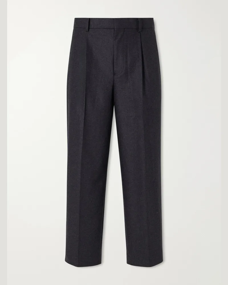 ATON Pleated Straight-Leg Merino Wool Suit Trousers Gray