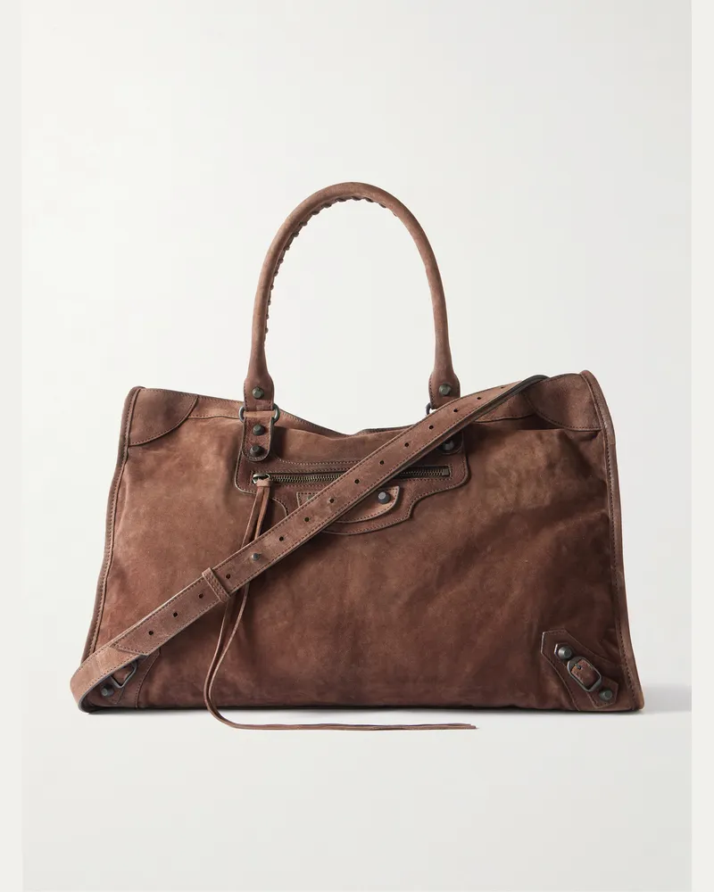 Balenciaga Le City große Tote aus gewachstem Veloursleder Braun