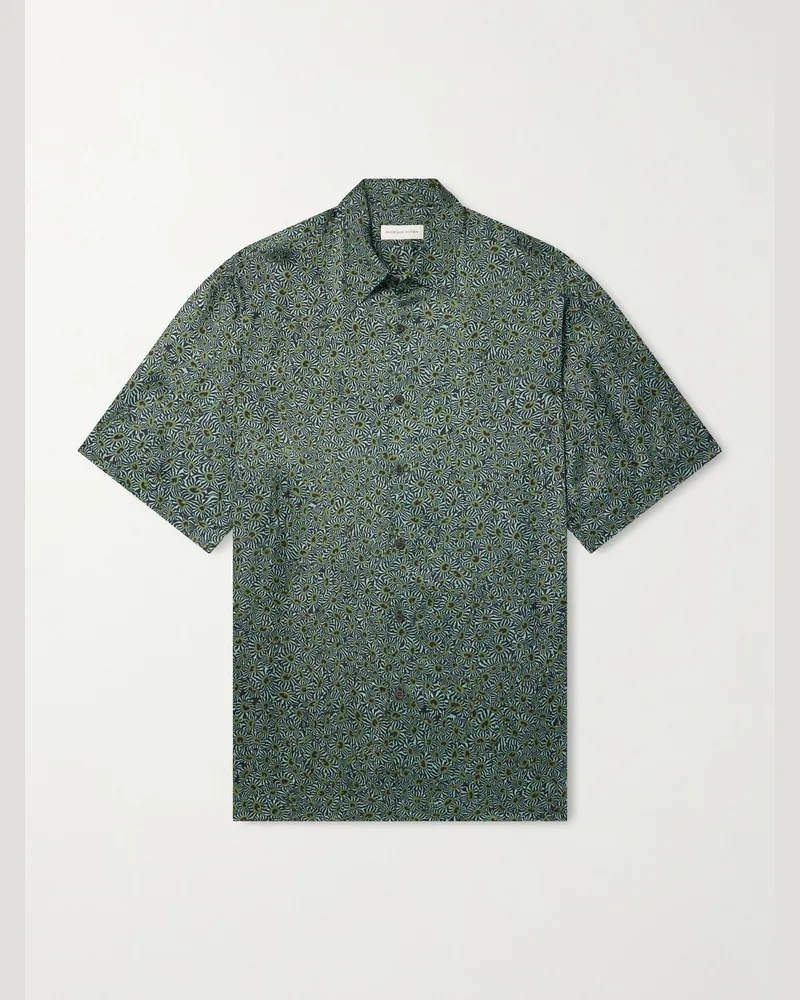 Dries van Noten Camp-Collar Printed Satin Shirt Green