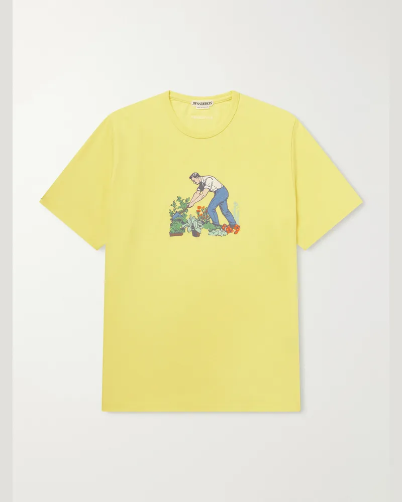J.W.Anderson Gardener Embroidered Cotton-Jersey T-Shirt Yellow