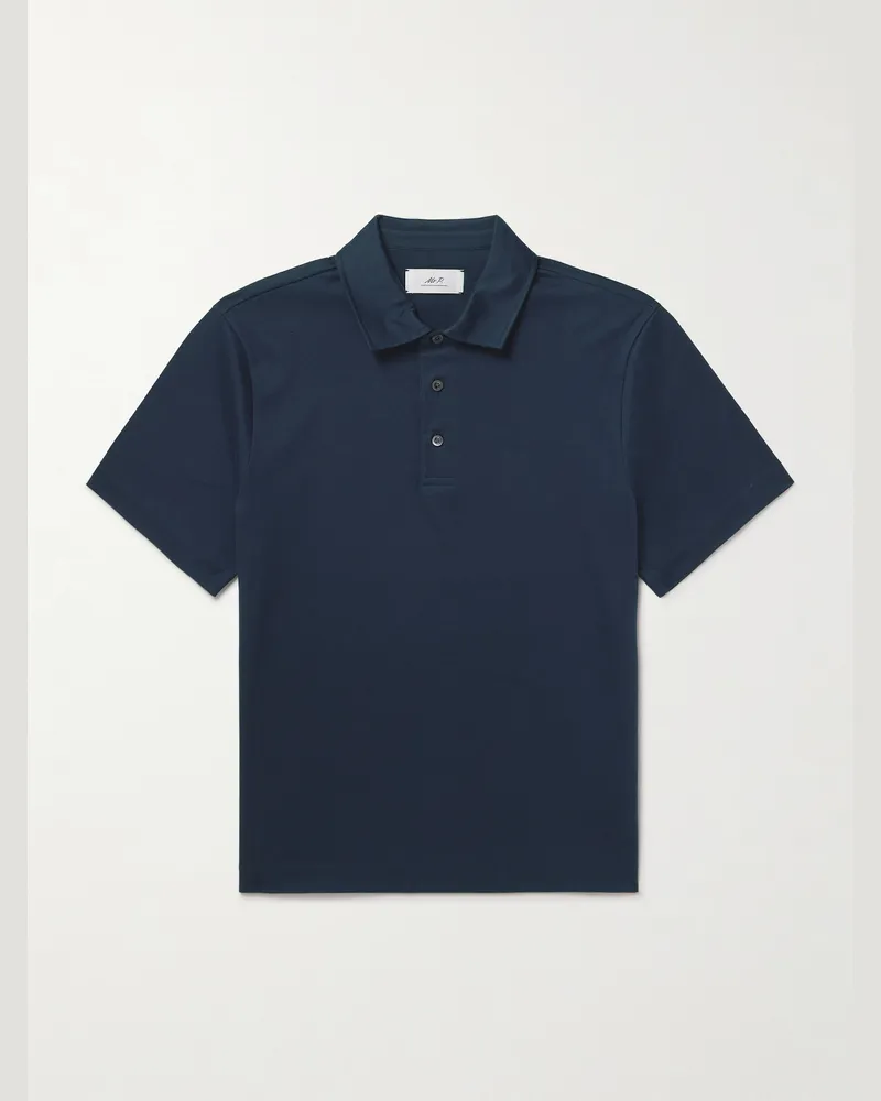 MR P. Mercerised Cotton Polo Shirt Blue