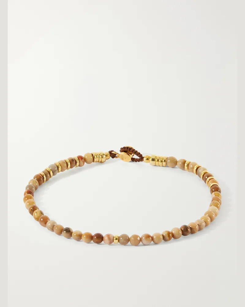Mikia Circle 4 Gold-Plated Sterling Silver Petrified Wood Beaded Bracelet Brown