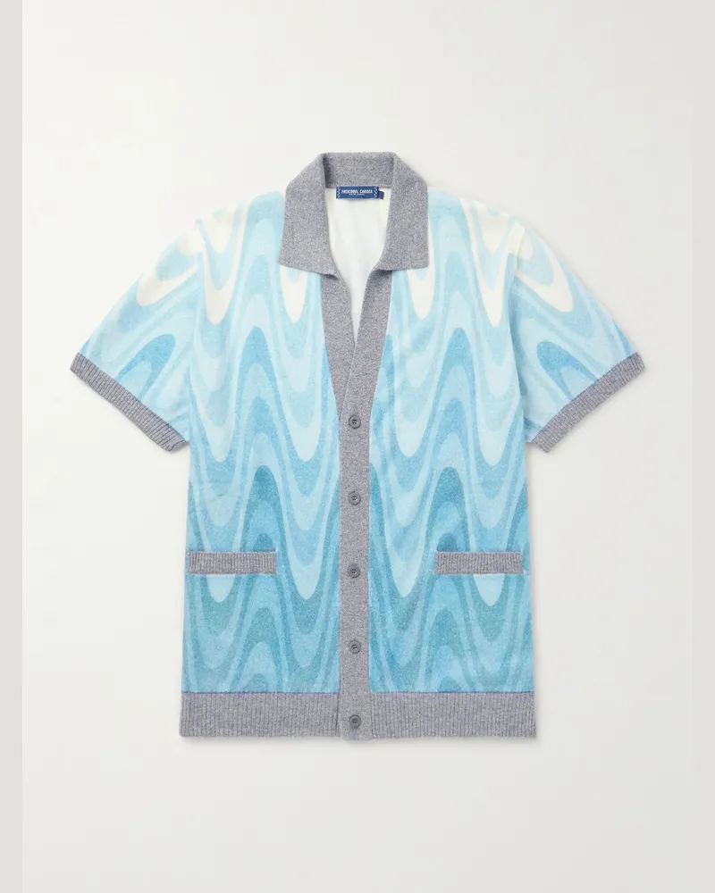 Frescobol Carioca Romero Printed Brushed Wool and Cashmere-Blend Cardigan Blue