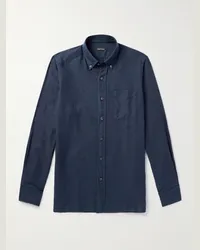 Tom Ford Hemd aus einer Mischung aus Lyocell, Baumwolle und Kaschmir mit Button-Down-Kragen Blau