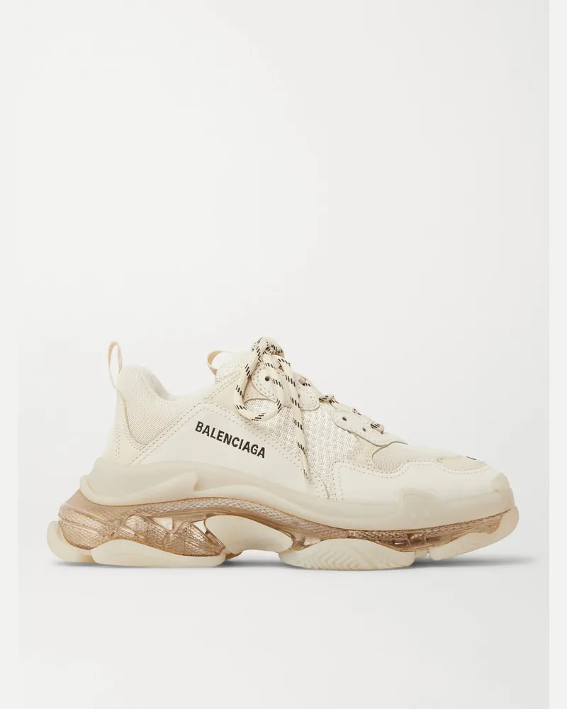 Balenciaga Triple S Clear Sole Mesh, Nubuck and Leather Sneakers Neutrals