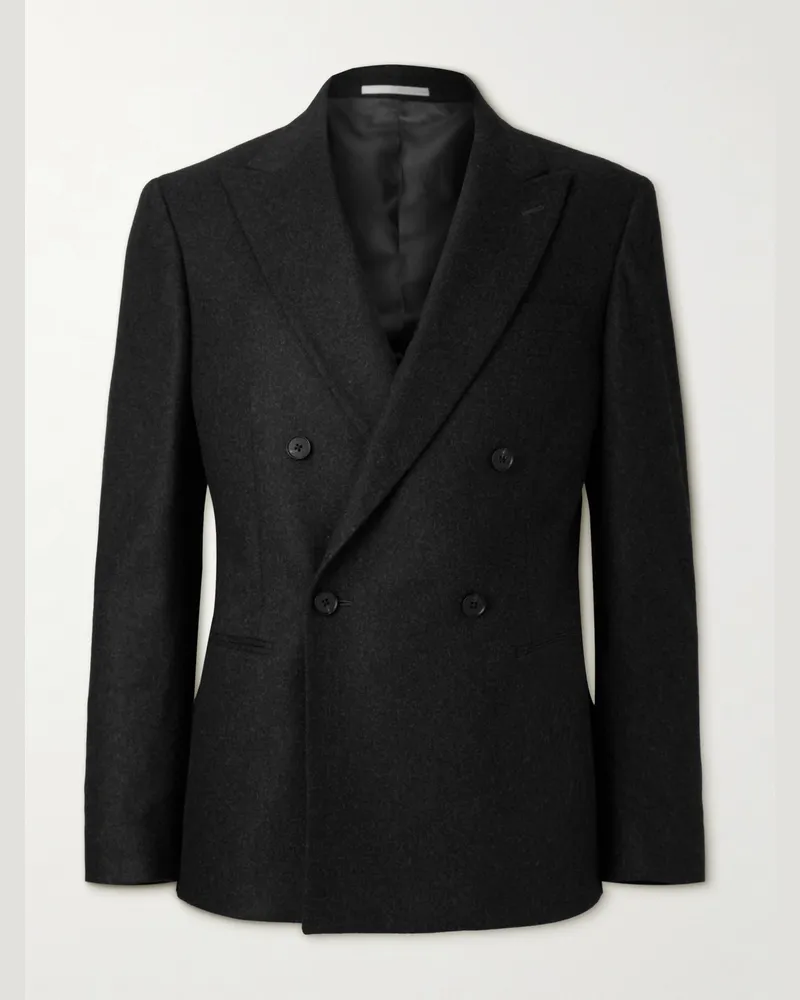 MR P. Double-Breasted Cashmere-Blend Flannel Suit Jacket Black