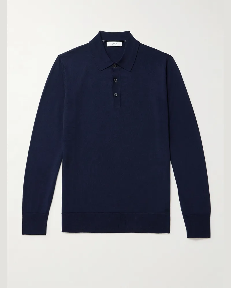 MR P. Pullover aus Merinowolle mit Polokragen Blau