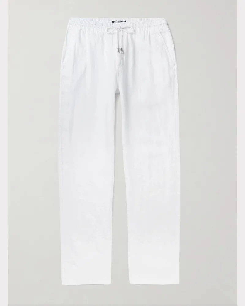 Vilebrequin Pacha Wide-Leg Linen Drawstring Trousers Weiß