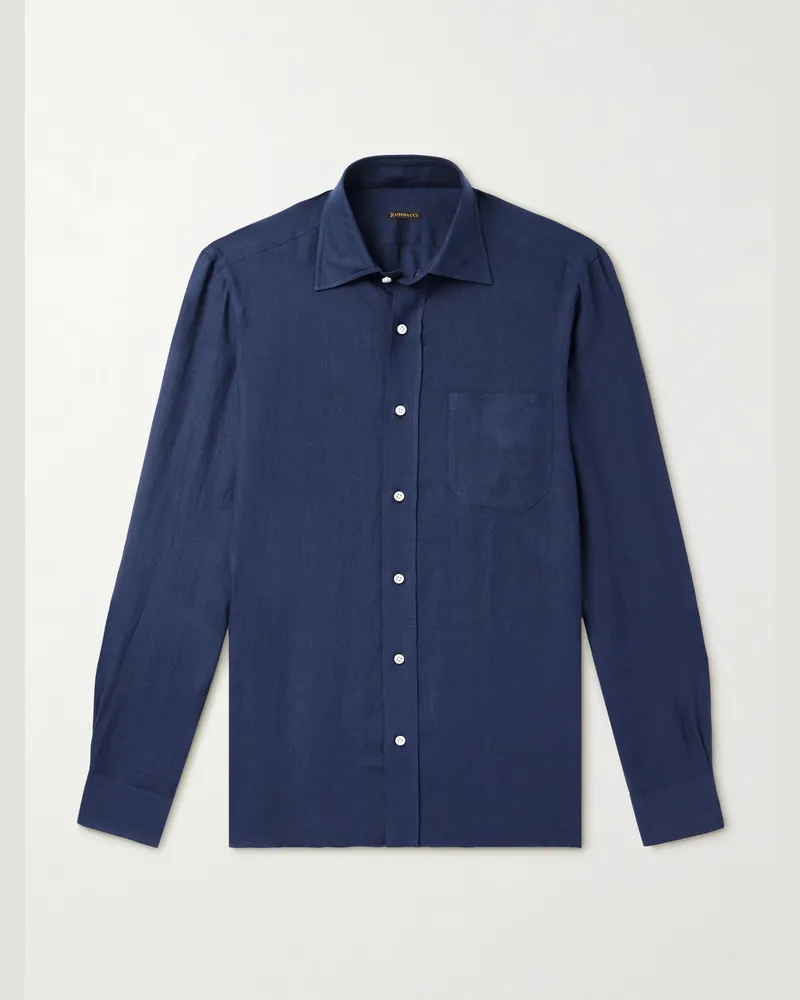 Rubinacci Hemd aus Leinen Blau