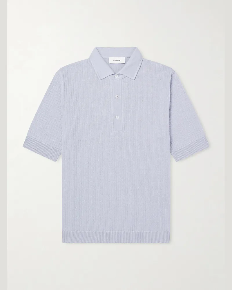 LARDINI Ribbed Linen and Cotton-Blend Polo Shirt Blue