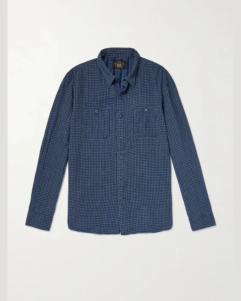 RRL Harvest Hemd aus karierter Baumwolle Blau