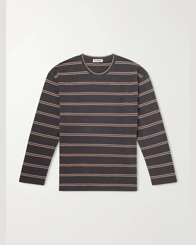 Jil Sander Logo-Embroidered Striped Cotton-Jersey T-Shirt Brown