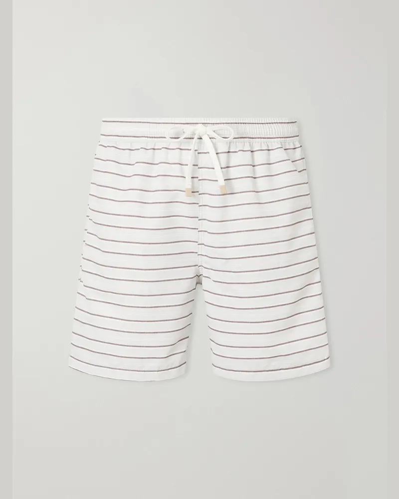 Eleventy Straight-Leg Striped Swim Shorts Neutrals