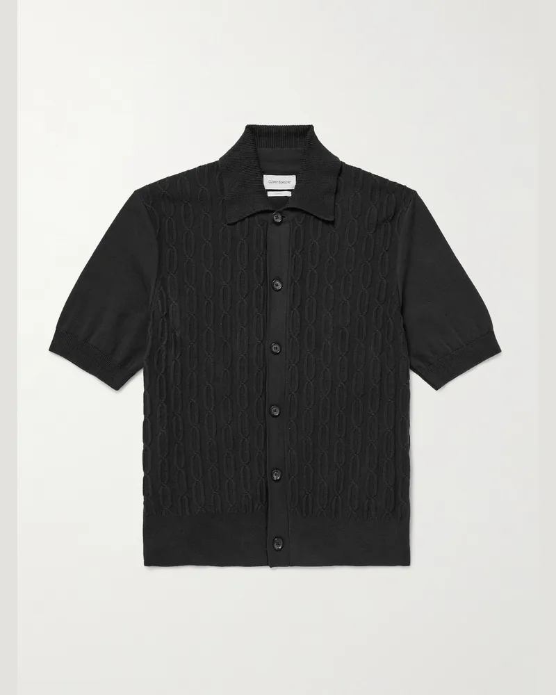 Oliver Spencer Rossell Cable-Knit Organic Cotton Shirt Black