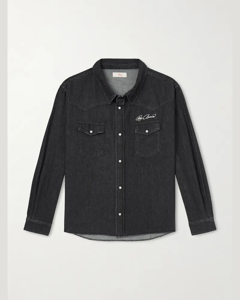Cherry Los Angeles Western-Hemd aus Denim mit Logostickerei Schwarz