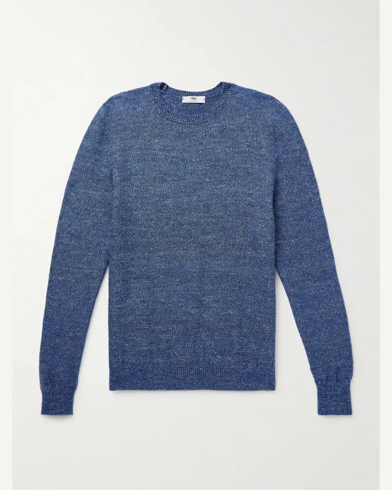 Inis Meáin Pullover aus einer Mischung aus Leinen, Kaschmir, Seide und Baumwolle Blau