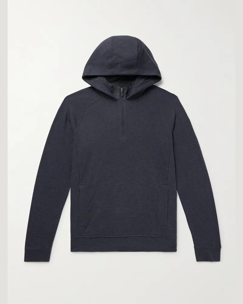 Kjus Inverness Eco-Coffee Cotton-Blend Jersey Half-Zip Hoodie Blue