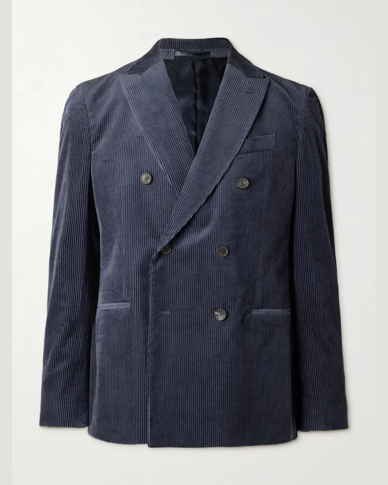 MR P. Schmal geschnittene doppelreihige Smokingjacke aus Cord aus einer Baumwoll-Kaschmirmischung Blau