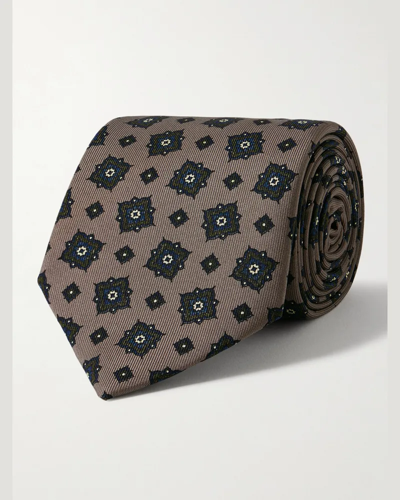 Dunhill Krawatte aus bedrucktem Maulbeerseiden-Twill, 9,5 cm Braun