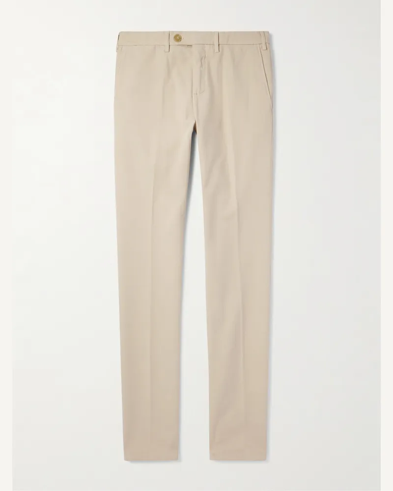 Canali Schmal und gerade geschnittene Hose aus Stretch-Baumwoll-Twill in Stückfärbung Neutral