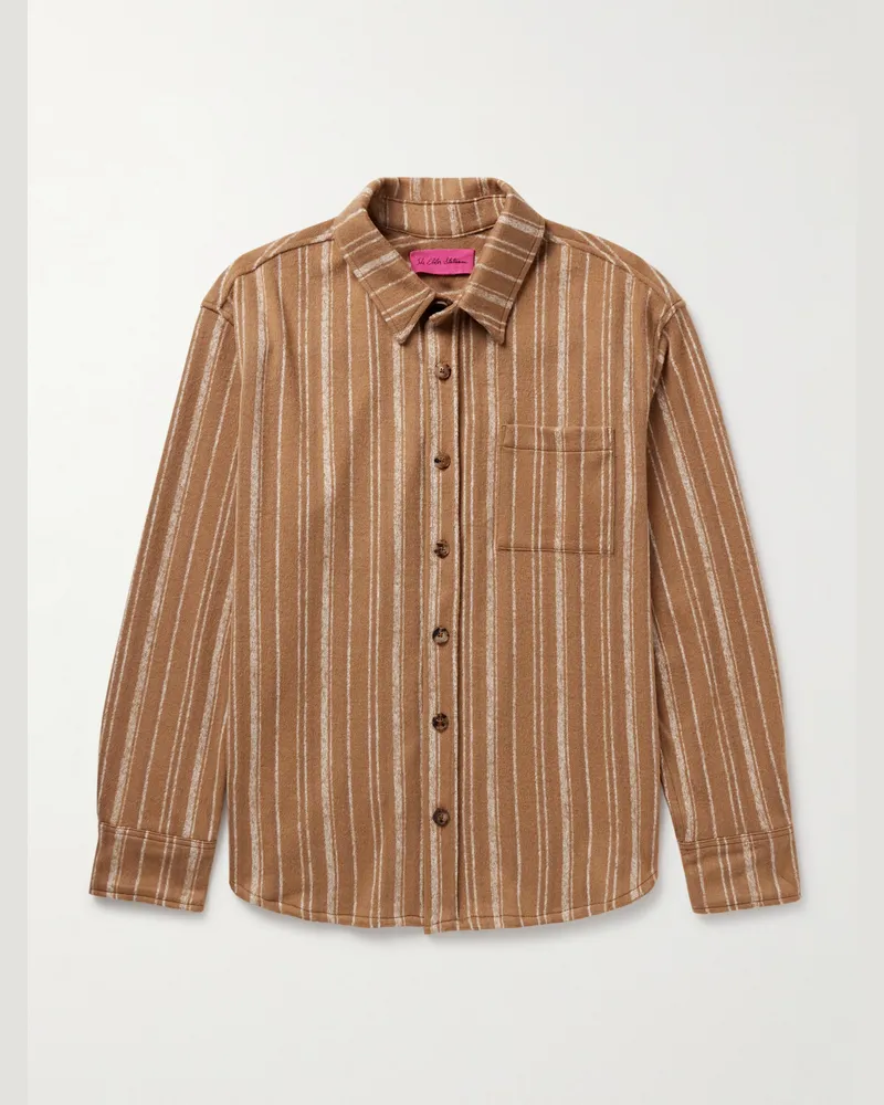 The Elder Statesman Baja gestreifte Hemdjacke aus einer Woll-Baumwollmischung Braun