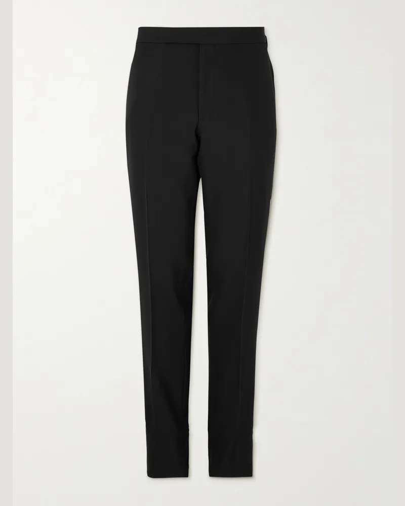Ralph Lauren Straight-Leg Pleated Wool Tuxedo Trousers Schwarz