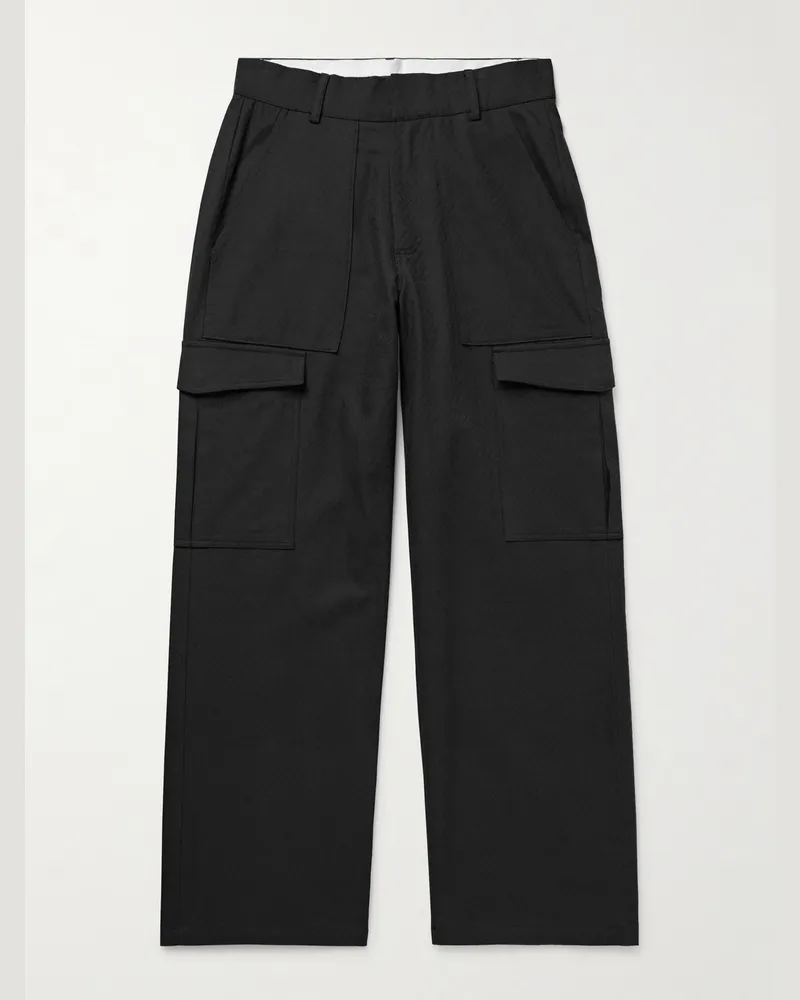 MANAAKI Raranga Straight-Leg Cotton-Twill Cargo Trousers Black