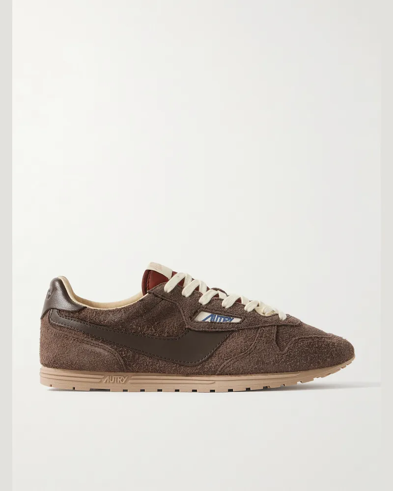 AUTRY Windspin Low Sneakers aus gebürstetem Veloursleder mit Lederbesatz Braun
