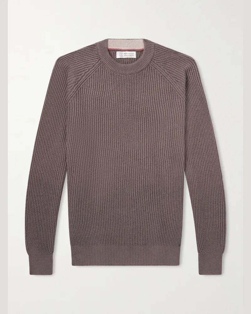 Brunello Cucinelli Pullover aus Baumwolle in Rippstrick Braun