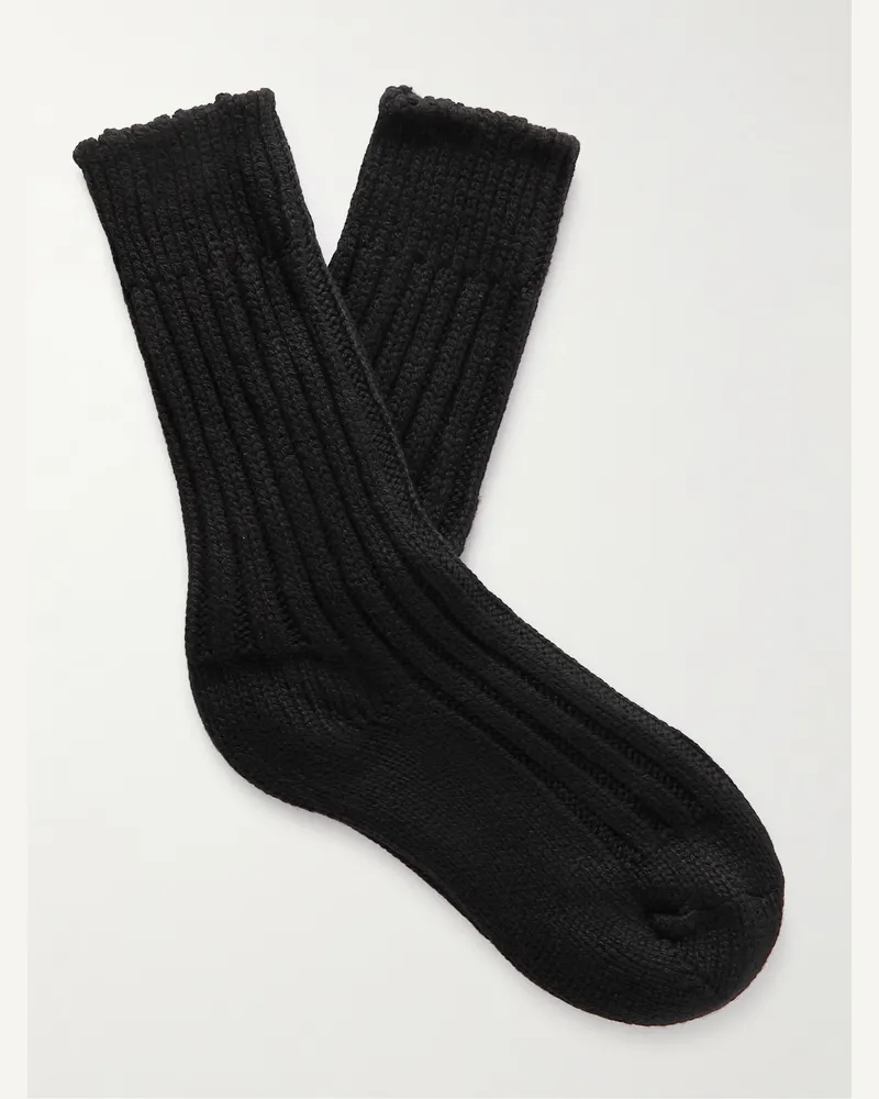 The Elder Statesman Yosemite Socken aus Kaschmir in Rippstrick Schwarz