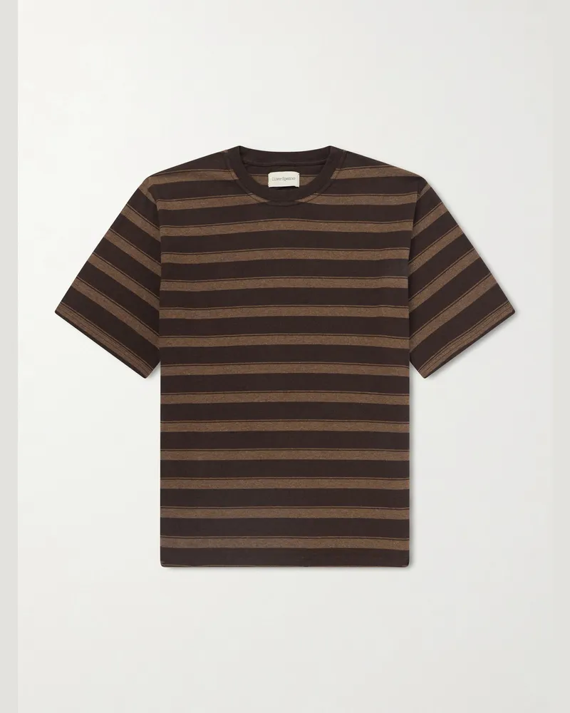 Oliver Spencer Judd Striped Organic Cotton T-Shirt Brown