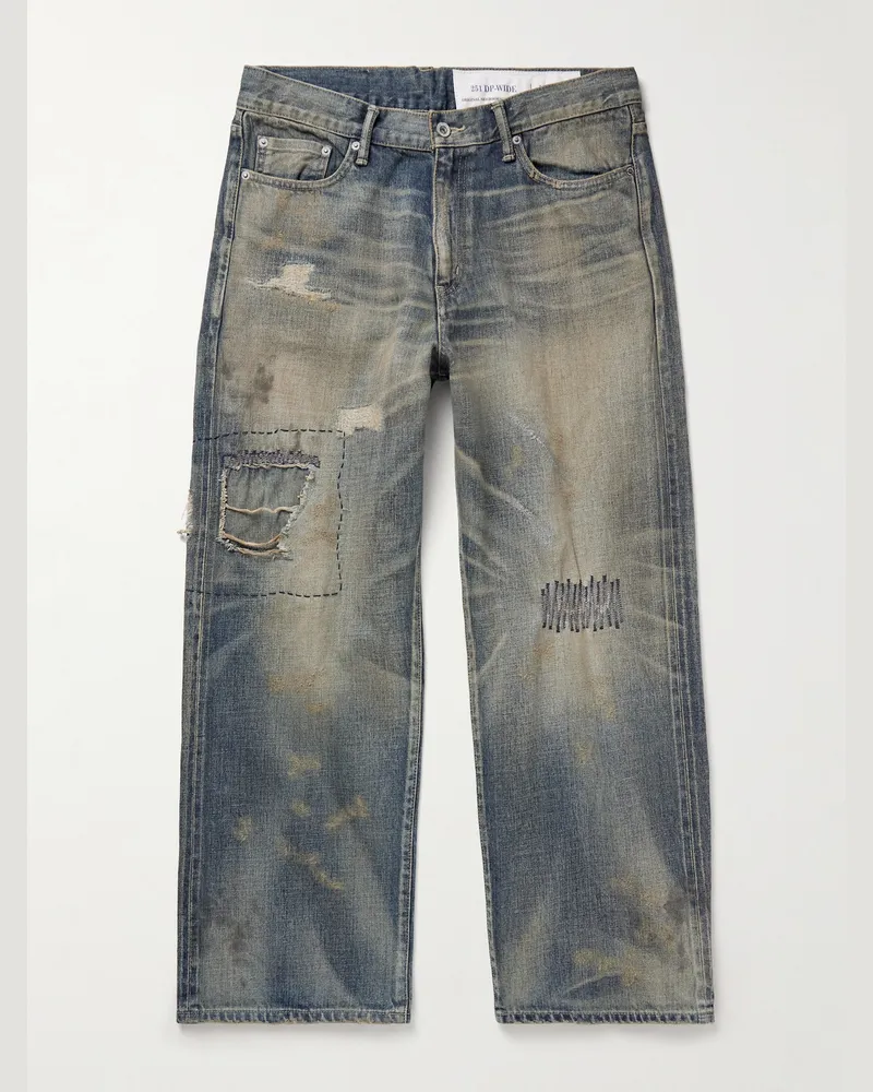Neighborhood Savage weit geschnittene Jeans aus Selvedge Denim in Distressed-Optik Blau