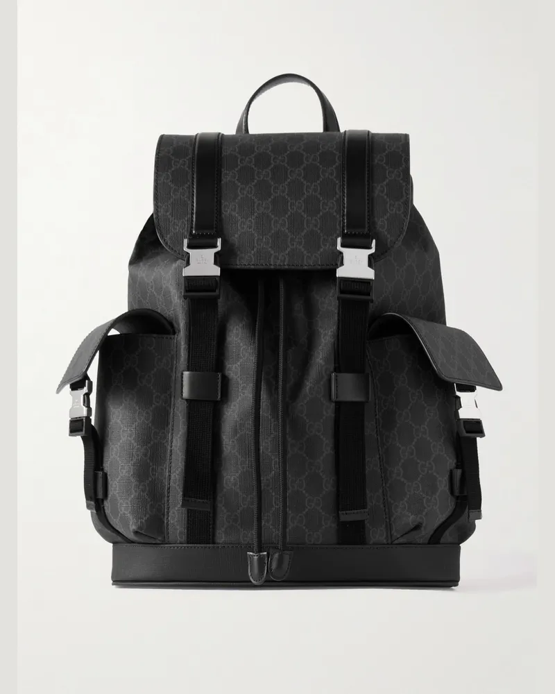 Gucci Leather-Trimmed Monogrammed Supreme Coated-Canvas Backpack Black