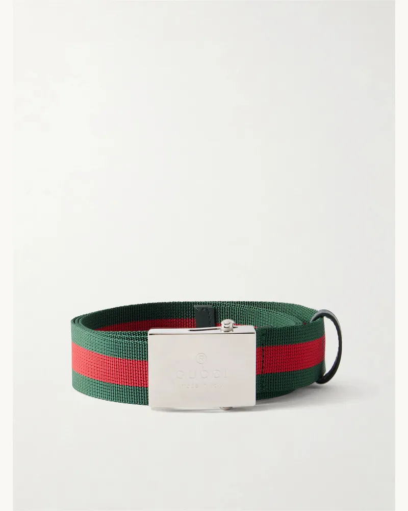 Gucci 3.5cm Striped Woven Belt Green