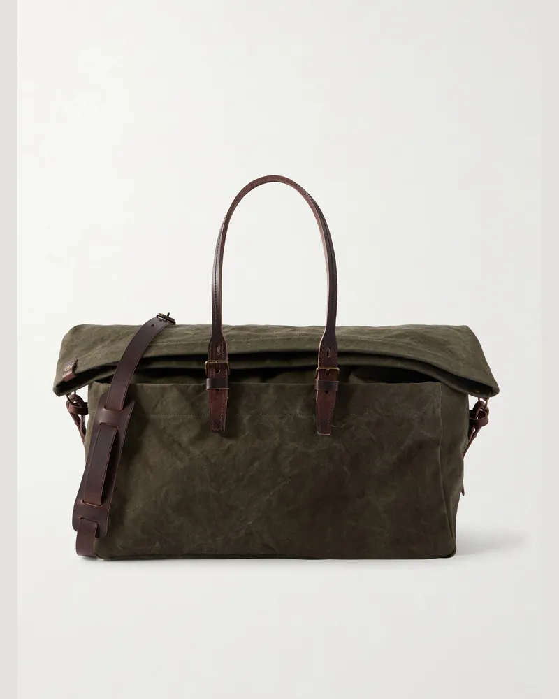 Bleu de Chauffe Cabine Leather-Trimmed Canvas Weekend Bag Green