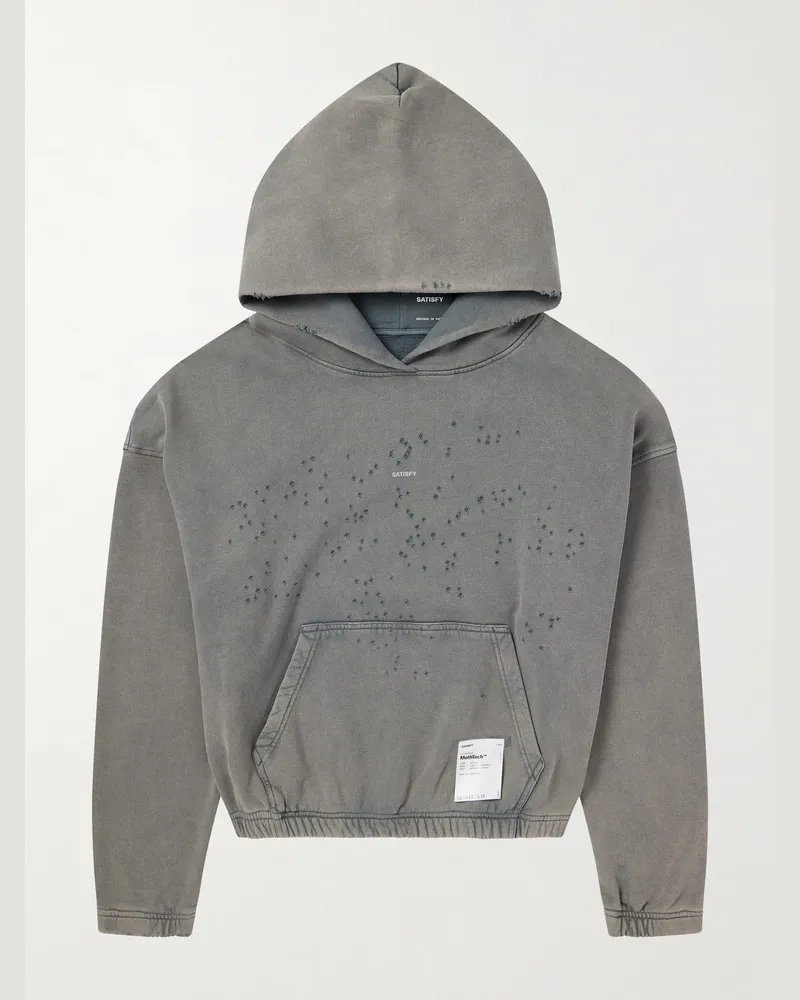 Satisfy Logo-Print Distressed Cotton-Jersey Hoodie Gray
