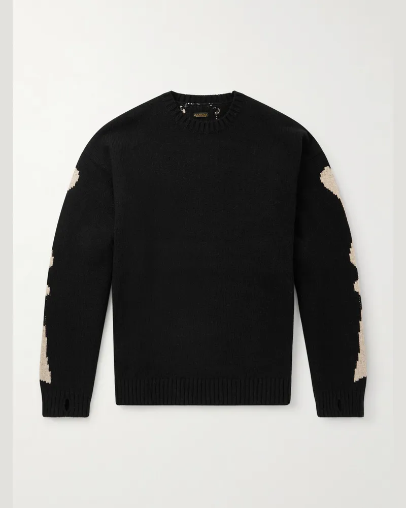 KAPITAL Oversized-Pullover aus Wolle mit Intarsienmotiven Schwarz