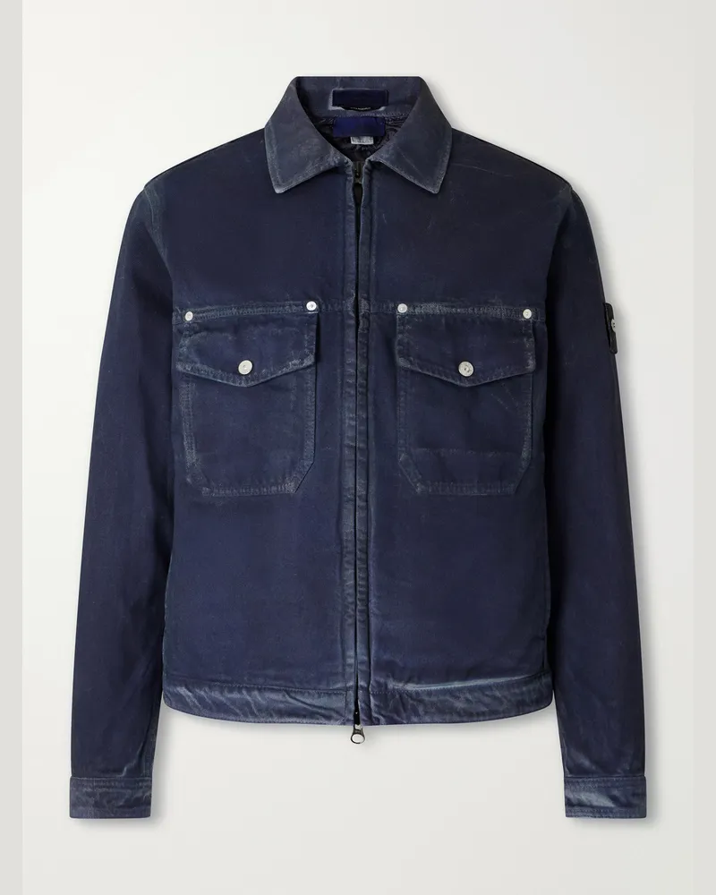 Stone Island Denim Research Collection Garment-Dyed Reflective Padded Denim Jacket Blue