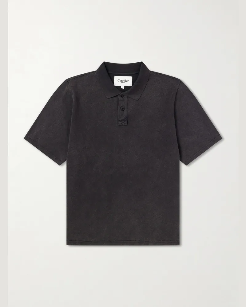 Corridor Garment-Dyed Cotton-Piqué Polo Shirt Black