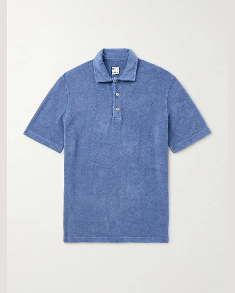 Fedeli Mondial Slim-Fit Cotton-Terry Polo Shirt Blue