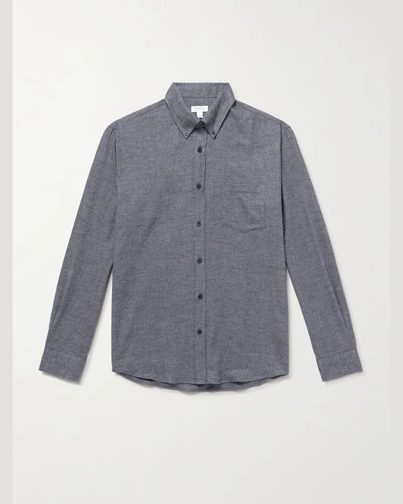 Sunspel Hemd aus Baumwollflanell mit Button-Down-Kragen Grau