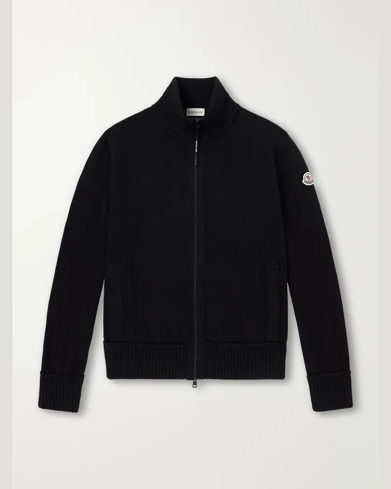 Moncler Logo-Appliquéd Wool and Cashmere-Blend Zip-Up Cardigan Black