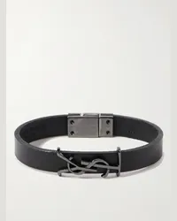 Saint Laurent Opyum Armband aus Leder mit silberfarbenen Details Schwarz