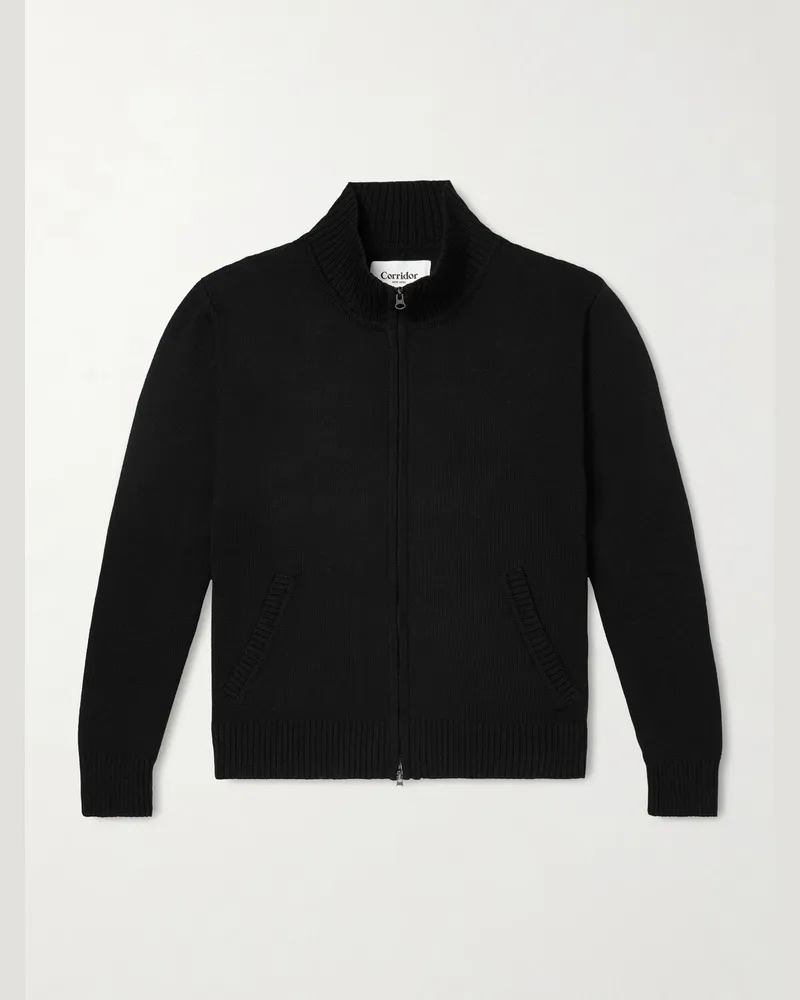 Corridor Organic Cotton Zip-Up Cardigan Black