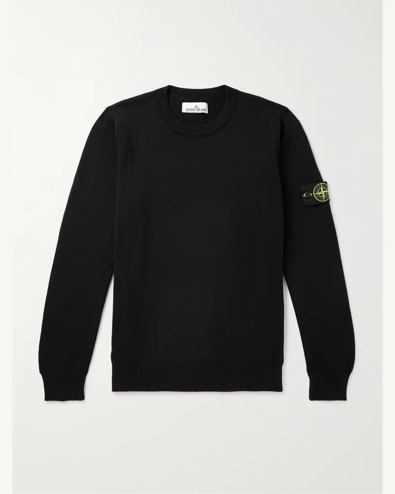 Stone Island Pullover aus Baumwolle mit Logodetail Schwarz