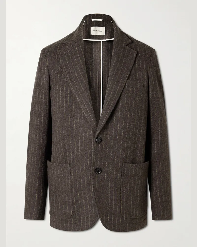 Oliver Spencer Westbury Pinstriped Wool-Felt Blazer Brown